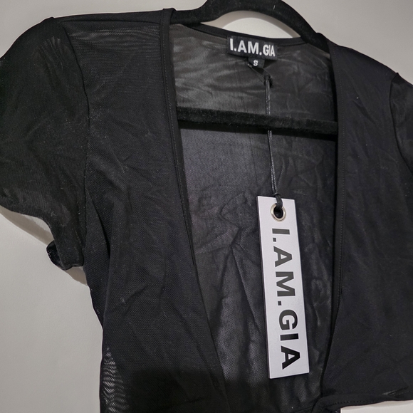 I.AM.GIA Asha Black Short Sleeve Sheer Wrap Top Women's Small - Picture 4 of 5